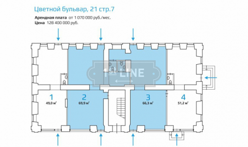 Аренда коммерческой недвижимости по адресу ЦАО, м. Цветной бульвар, Цветной бульвар, дом 21 строение 7, объявление №ЭК1351-a