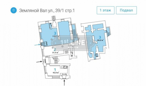 Аренда коммерческой недвижимости по адресу ЦАО, м. Чкаловская, ул. Земляной Вал, дом 39/1 строение 1, объявление №ЭК1487-a