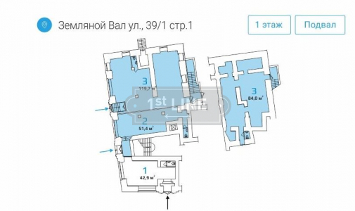 Аренда коммерческой недвижимости по адресу ЦАО, м. Чкаловская, ул. Земляной Вал, дом 39/1 строение 1, объявление №ЭК1489-a